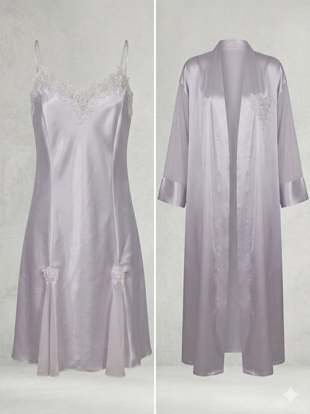 Vintage Private Luxuries Y2K Slip Dress & Robe Satin Nightgown Bridal Coquette